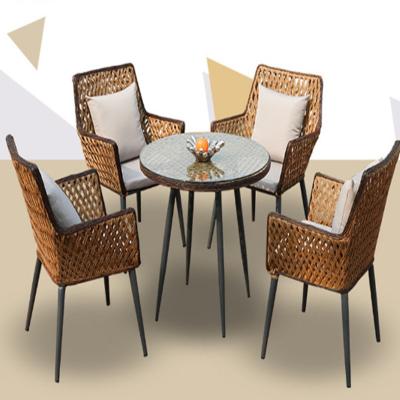 China Modern Casual Wicker Dining Table Set Outdoor Rattan Furniture Leisure Table Chair Dining Garden Set for sale