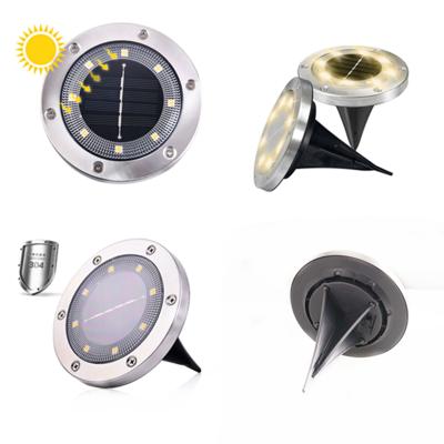 China Easy Replace Battery Factory Price Stainless Steel Outdoor Landscape Lighting Solar 12 LED Garden Lawn Patio Ground Disc Light For Home for sale