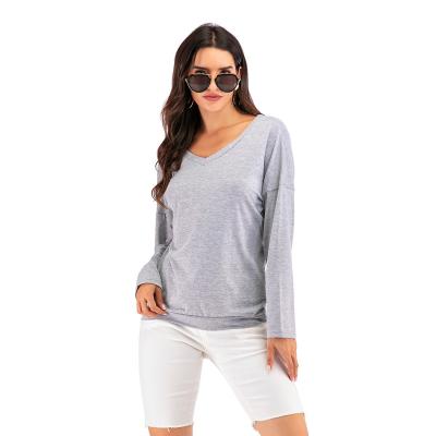 China Popular Anti-Pilling V-Neck Backless T-Shirt Women's Long Sleeve Spring for sale