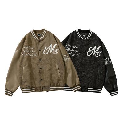 China Anti-wrinkle OEM Customs Spring Letter Embroidery Splicing Contrasting Colors Vintage Varsity Mens Jacket for sale