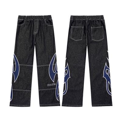 China Breathable Men's Denim Fashion Printed Straight Pants for sale