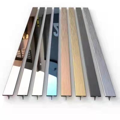 China Modern Decorative Gold Brushed Stainless Steel Strip Metal Corner Wall Tile Profile Trim For Furniture for sale