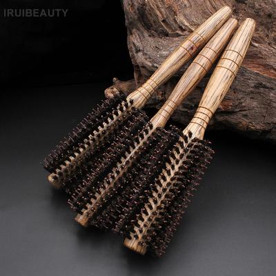 China Custom Wooden Hair Brush Nondisposable High Quality Wooden Handle Hair Brush Detangling Round Hair Brush for sale