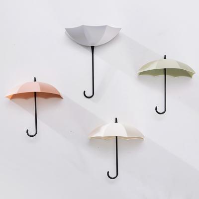 China Umbrella Shape Wall Mount Sustainable Hook Plastic Key Hook On The Wall Adhesive Hook 3pcs for sale