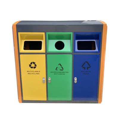 China Sustainable Modern Metal Sorting Waste Recycling Bin Stainless Steel Separate Trash Large Classified Rubbish Bin for sale