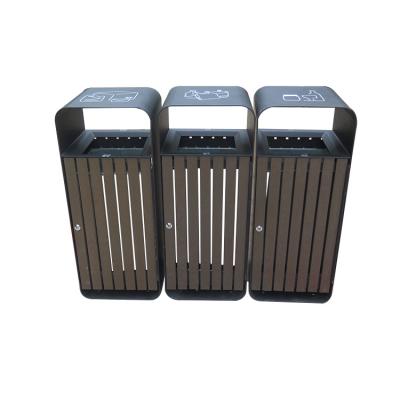 China Viable Cheap Price Three Compartment Garden Waste Outdoor Plastic Wooden Trash Bin for sale