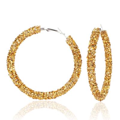 China Gold CLASSIC Luxury Large Circle Shiny Rhinestone Diamond Women Hoop Earrings for sale