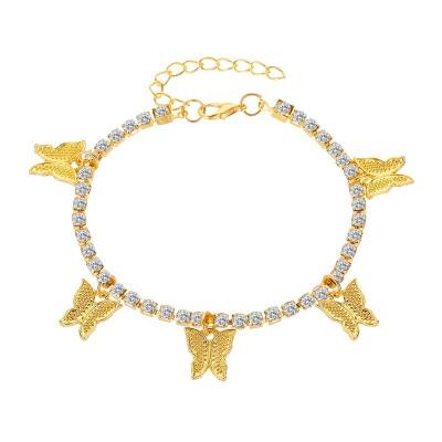 China Hiphop Women Fashion Jewelry Rhinestone Gold Plated Butterfly Summer Beach Bracelet for sale