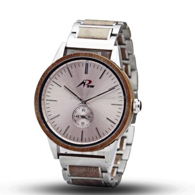 China OEM custom factory power reserve logo hand wholesale wood watch and stainless steel watch men wood watch for sale