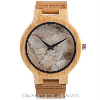 China Leather Strap Wooden Cool Marble Stone Nature Pattern Rock Sports Unspecific Men's Wooden Watch Clock Gifts for sale