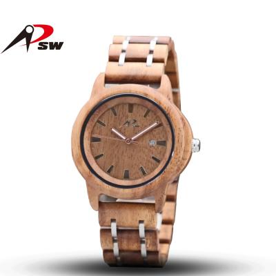 China Power Reserve Men's Wooden Watch Strap Date Display Quartz Watch Fashion Business Luxury Steel Wooden Watch for sale