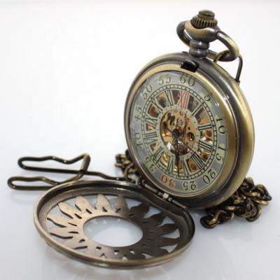 China Vintage Retro Wholesale Antique Bronze Necklace Japan Quartz Pendant Pocket Watch With Chain for sale