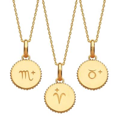 China Trendy Trendy Hypoallergenic Cosmic Charm Engraved Zodiac Necklace Yellow Gold Stainless Steel Zodiac Sign Necklace Jewelry For Women for sale