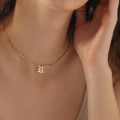 China Eco Friendly Tasty Gold Plated Letter Necklace 18K Gold Plated Old English Font Figaro Chains Initial Necklace Women Basic Jewelry for sale