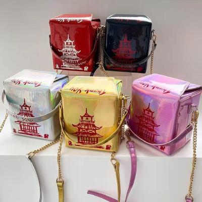 China Fashion Chinese Tower Purse For Women Tower Printing Handbags Designer Chinese Takeout Box Square Bags for sale