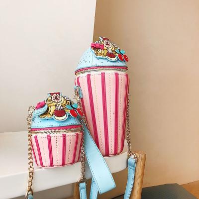 China High Quality Colorful Stripe Mom 2 Size Big and Little Me and Ice Cream Cupcake Chain Cross-Body Bag Kids Purse Girls Purse for sale