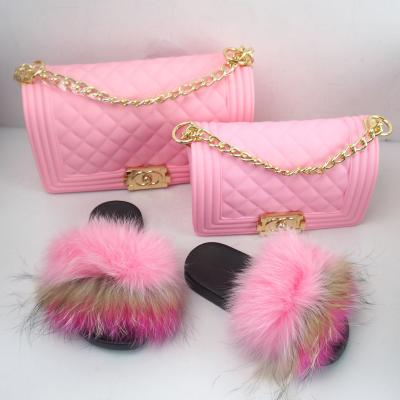 China High Quality Fox Fur Designer Purse Slips Jelly Purse Wholesale Slippers Soft Real Fur Slips Purses For Women Costume for sale