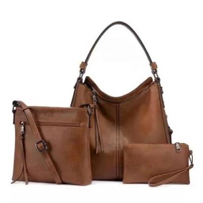 China 3 Pieces Large Capacity Women Bag Women Vintage PU Ladies Tote Shoulder Bag Leather Purse Sets for sale