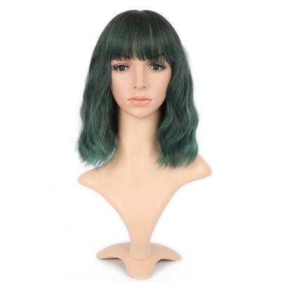 China Wholesale Barely Shedding Soft Thick Smooth Ombre Green Wigs Lace Front Wigs Synthetic Hair Heat Resistant Fiber Half Hand Tied Wigs for sale