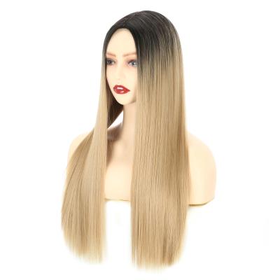 China Straight Natural Curly Wigs Barely Shedding Thick Smooth Soft Ombre Hair Yaki Cosplay Machine Made Blonde Long for sale