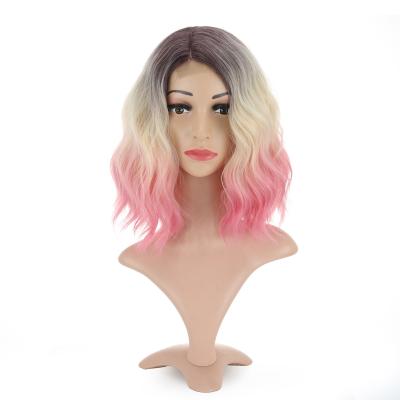 China Cheap Wholesale Price Premium Hairline Fiber Synthetic Curly Lace Front Soft Thick Shedding Natural Barely Sheer Wigs With Lowest Price for sale