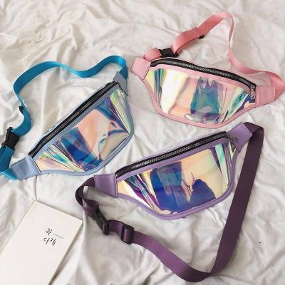 China High Quality RTS Fasion Holographic PVC Bag Cross - Body Women Clear Waterproof Transparent Waist Fanny Pack Bag for sale