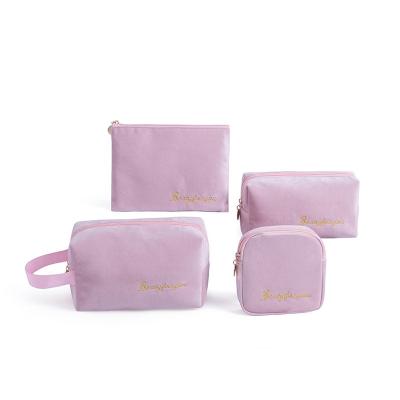 China Durable Custom Cosmetic Bag Custom Private Label Velvet Embroidery Logo Makeup Bag And Case Pouch Set To Make Up Bags for sale