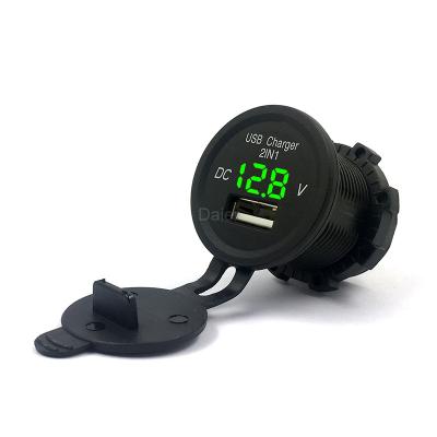 China DS2013-P12 Car Boat Bus Truck Marine Motorcycle 2 in 1 Car Voltmeter USB Charger Power Outlet for sale