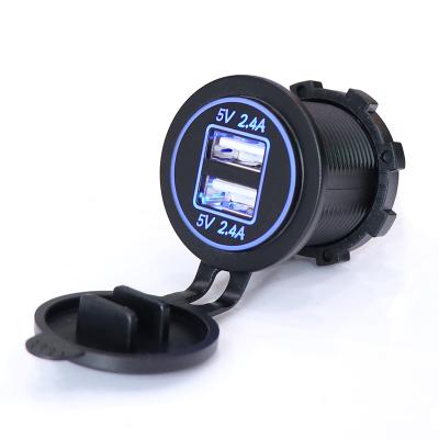 China Car Boat Bus Truck Marine Motorcycle 12V 4.8A Dual USB Phone Charger Socket LED Light For Car Bus Marine Boat for sale