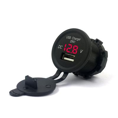 China Car Boat Bus Truck Marine Motorcycle Single USB Car Charger With Voltmeter Display for sale