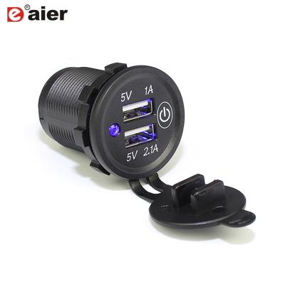 China Auto Charger Car Boat Motorcycle ABS Flame Retardant ON Dual USB Switch 3.1A Car Charger Power Outlet for sale