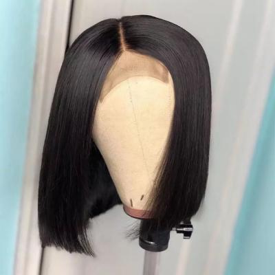 China Brazilian Straight Short Lace Front Human Hair Closure Silky Straight Wave Wig For Women Virgin Color Cuticle Aligned 4X4 Lace Closure Wig for sale