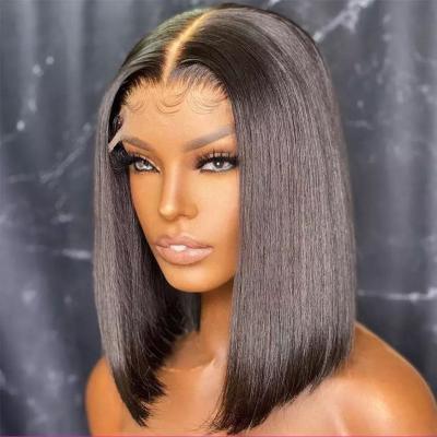 China Transparent Silky Straight 4x4 Bob Cut Lace Closure Human Hair Wigs For Color Women Straight 4x4 Lace Wig Brazilian Remy Hair 150 Density for sale