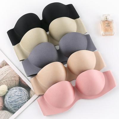 China High Quality Women's Seamless Cup Bra One Piece Elastic Band Push Up Bra Color Silicone Backless Strapless Bra Wide for sale