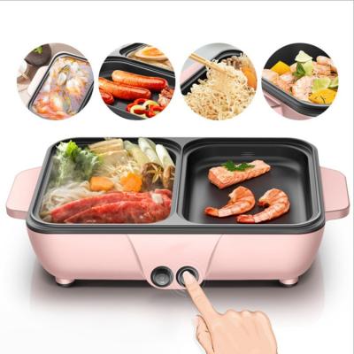 China Easily Cleaned Easily Cleaned Cheap BBQ Grill With , Stainless Steel Mini Home Use Smokeless Square Pan Electric Hot Pot Grill Indoor/ for sale