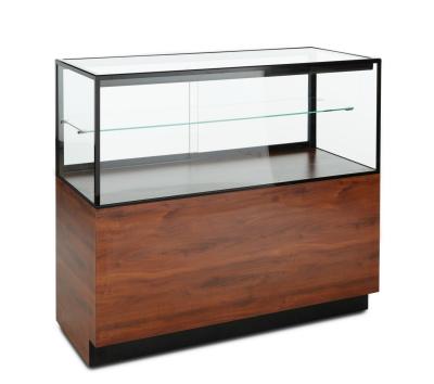 China Mahogany Laminate Lucite Locking Jewelry Display Case With Storage Cabinet for sale