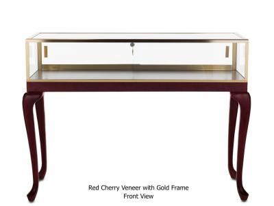 China Gold Frame Table Top Glass Display Case , Mahogany Jewellry Display Cabinets for sale