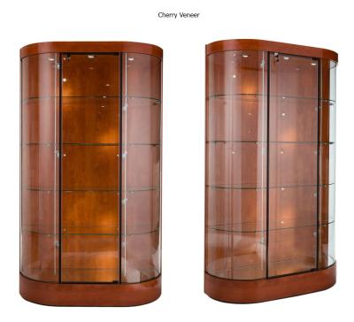 China Curve Wall Case Glass Shop Display Cabinets With Halogen Spotlights for sale