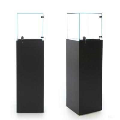 China Stand Alone Grey / Black Glass Tower Display Case , Glass Retail Display Case With Lighting for sale