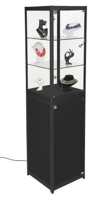 China Black Aluminum Frame Locking Cell Phone Display Cabinet With Feet Levelers for sale