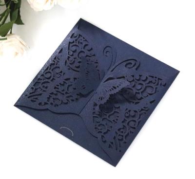 China Europe Factory Price 15*15 cm Square Greeting Cards Butterfly Laser Cards Cheap Wedding Invitations for sale