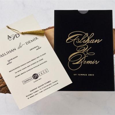 China Wholesale Price Premium Europe Map Printing Black Velvet Invitation Cards Wedding Invitation With Tassel for sale