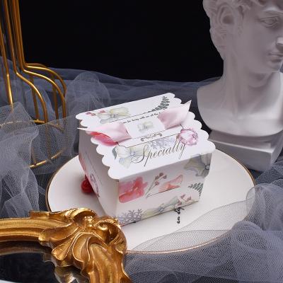 China Recycled Materials Multi Colors Square Shape Floral Paper Gift Boxes Favor Box With Ribbon for sale