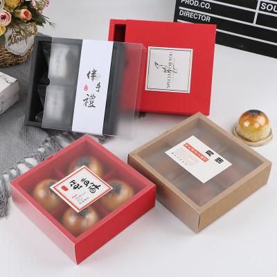 China Recycled Materials Square Cookie Paper Box Empty 4 Slot Kraft Cake Packaging Drawer Box for sale