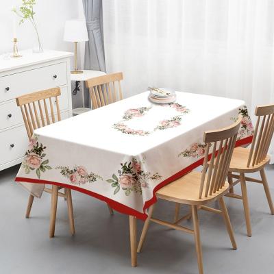 China Victoria Rose Polyester Waterproof Beige Base Tablecloth For Daily Use for sale