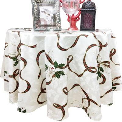 China American Style Ribbon Printed Jacquard Round Party Tablecloth For Christmas for sale