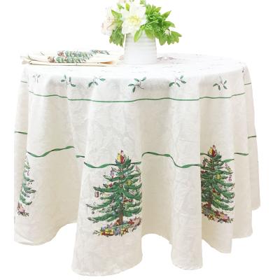 China American Style Christmas Tree Jacquard Round Party Printed Tablecloth For Christmas for sale