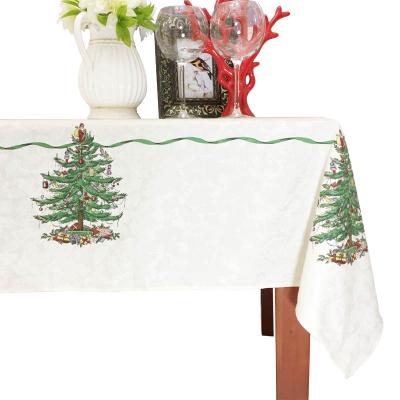 China Custom Christmas Tree Green Cotton Polyester Oblong Dining Table Cloth Luxury For Christmas for sale