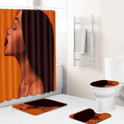 China Sustainable African Girl 3D Shower Curtain Digital Printing Bath Mat Set For Bathroom for sale