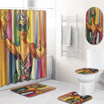 China Fancy Viable African Sexy Girl Shower Curtain With Bath Cover Set For Bathroom for sale